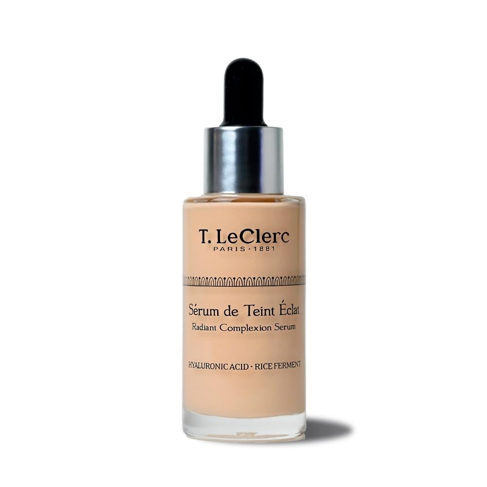 T.LeClerc Anti-Aging Radiance Serum No. 1 Ivory - Fluid Foundation Care, Luminous & Unified Complexion, Second Skin Effect, Hyaluronic Acid, 30 ml (Peche)